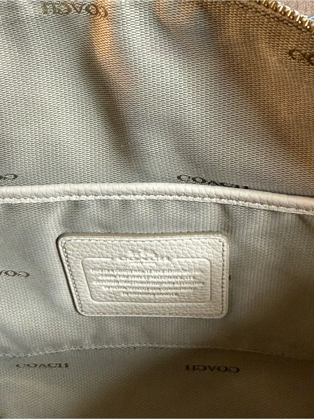 Coach Cream Pebbled Leather Shoulder Tote with Blue Floral Scarf Handles